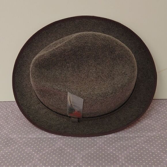 MONTIQUE GREY SMALL FELT BAND, 2 1/4" BRIM 100% WOOL FELT RED BOTTOM FEDORA HAT - Picture 6 of 8